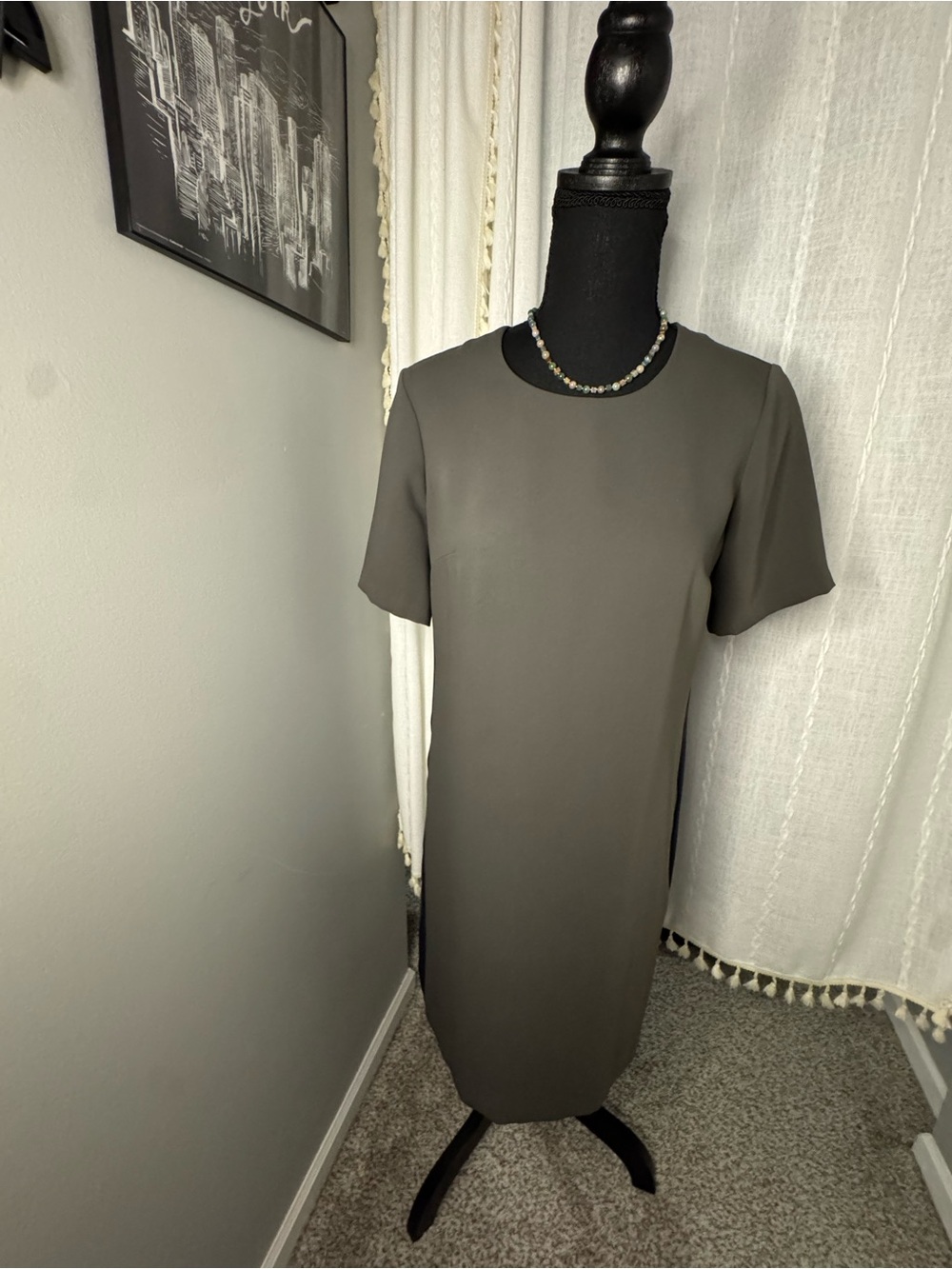 Ann Taylor Olive Green Short-Sleeve Shift Dress